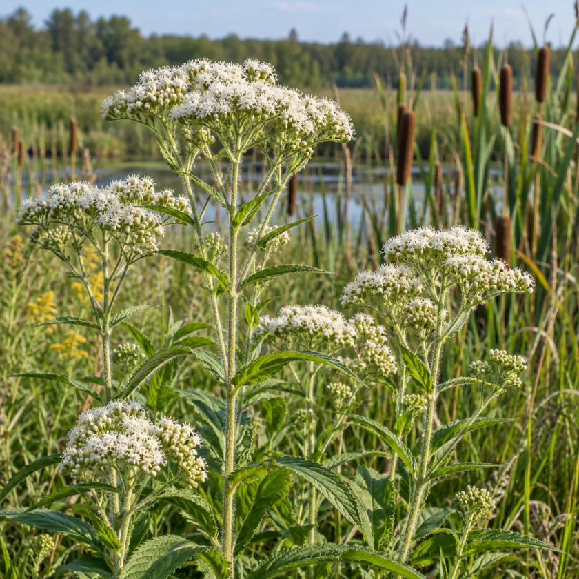 Boneset in a wet North American meadow in late summer