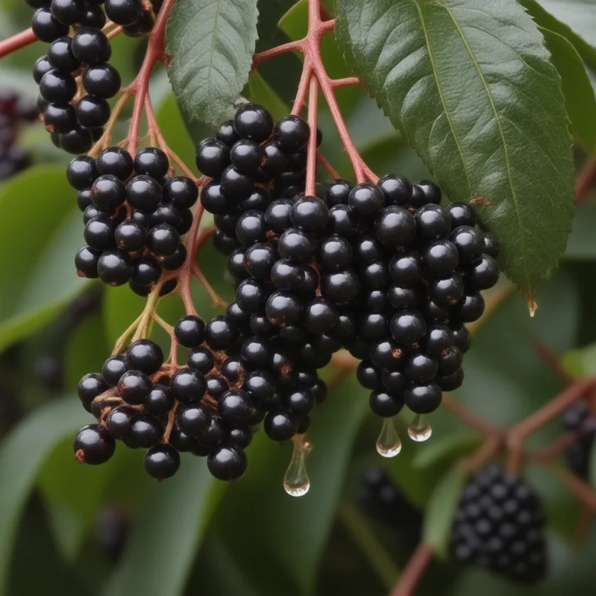 Ripe black elderberries, rich in anthocyanin pigments