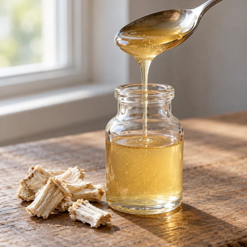 Marshmallow root syrup, sipped to coat a dry, irritated throat