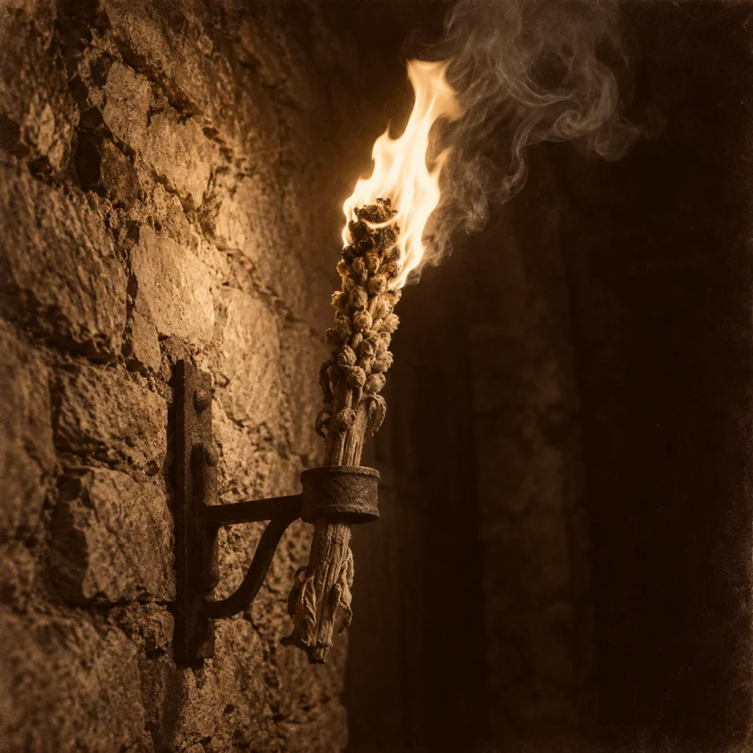 A tallow-dipped stalk, the old torch called hag's taper