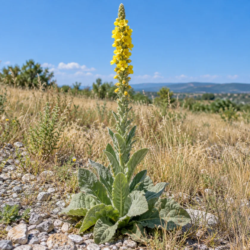 Common mullein in flower in its second summer