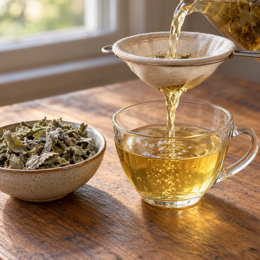Mullein leaf tea, strained to remove the fine hairs