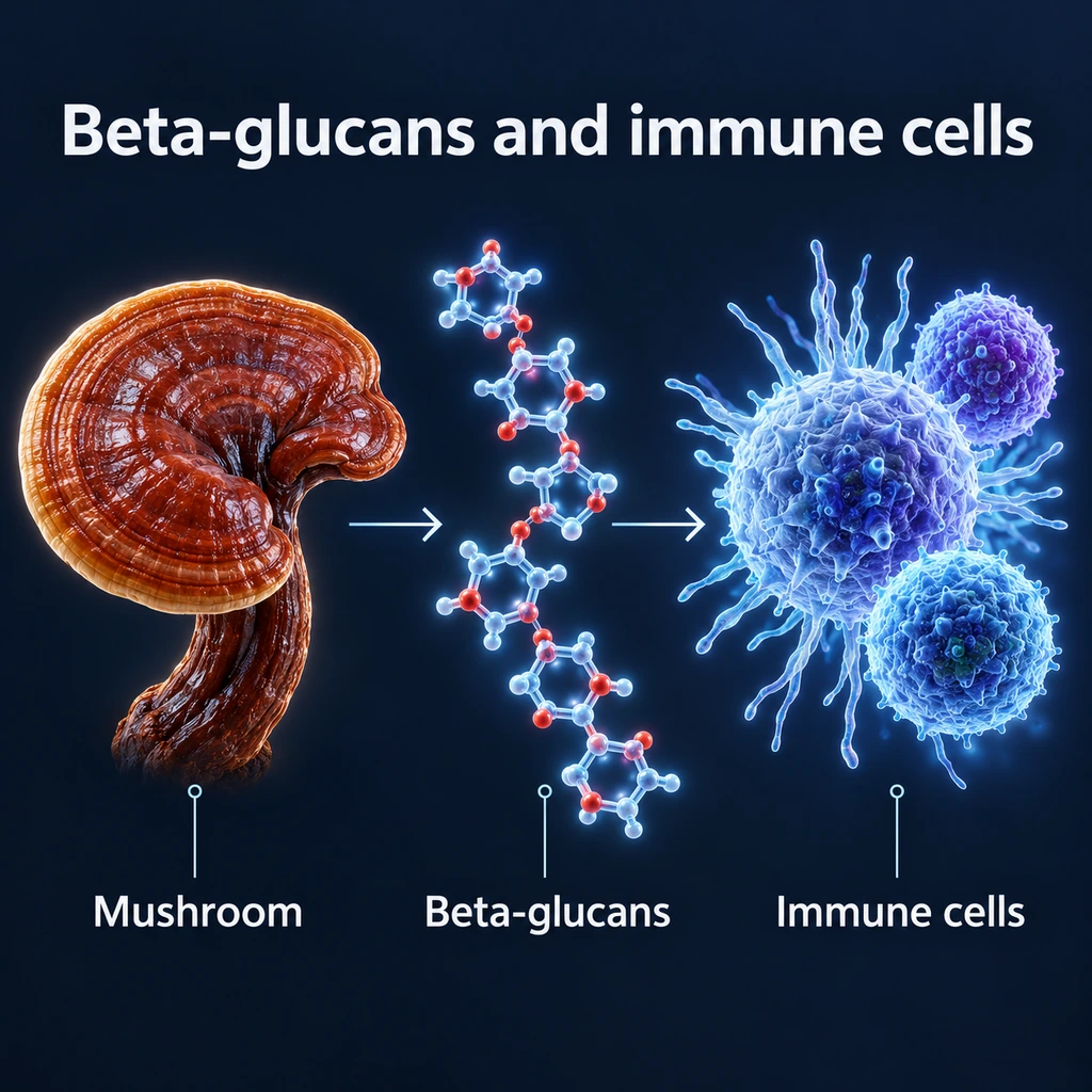 Infographic: mushroom, beta-glucans, immune cells