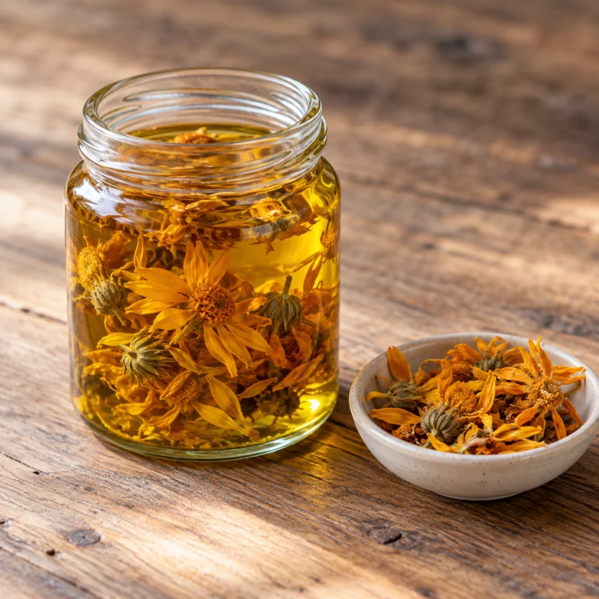 Arnica flowers infused in oil, for use on the skin