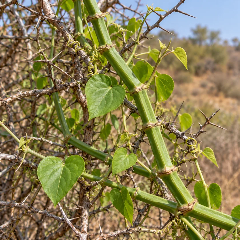 Cissus quadrangularis, called hadjod, climbing in dry scrub
