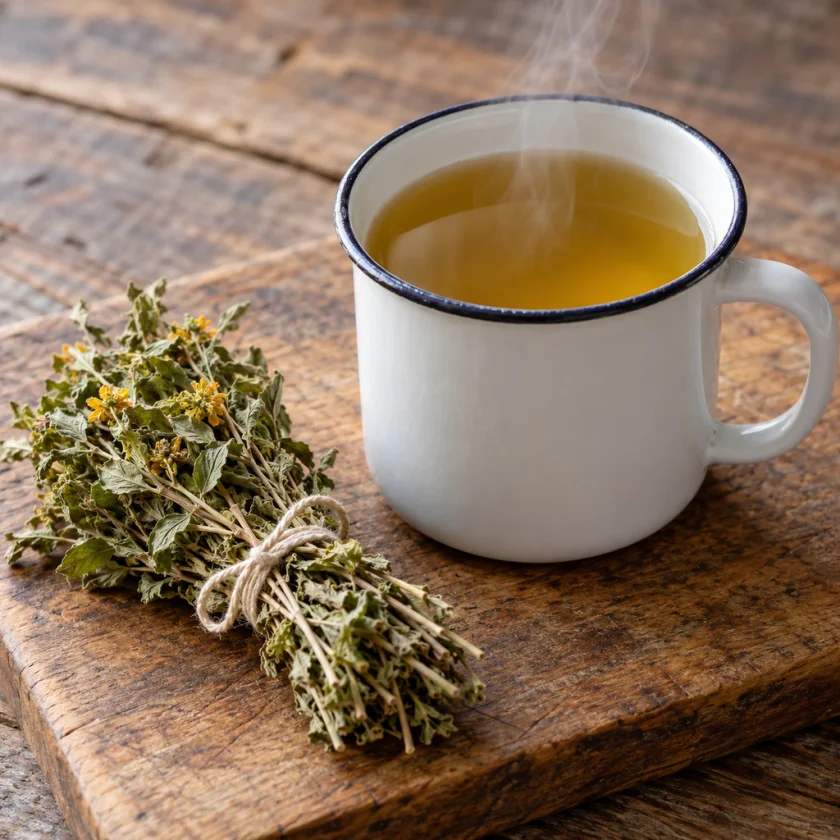 Damiana tea and dried sprigs