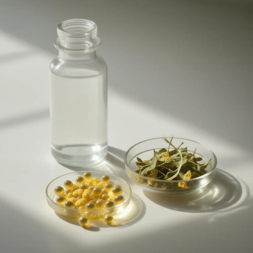 Dried feverfew leaf and capsules