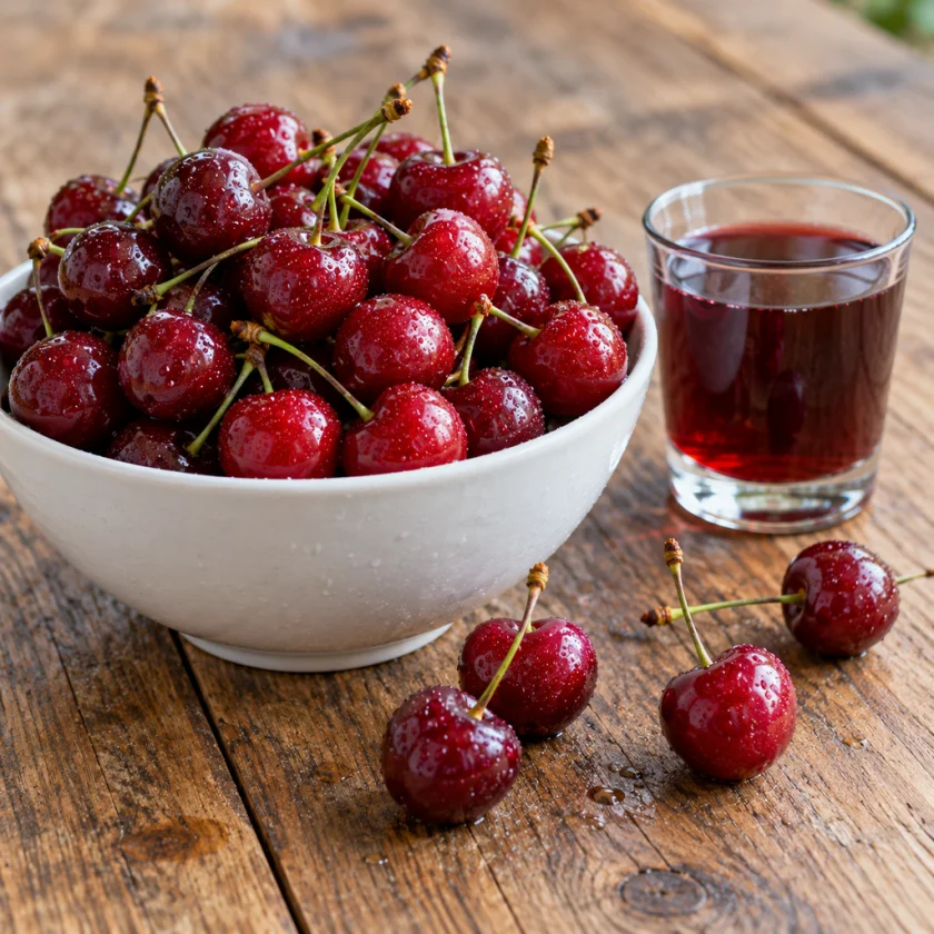 Fresh tart cherries and tart cherry juice