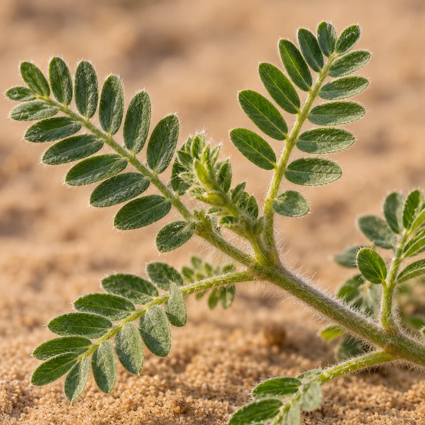 Tribulus leaves with paired oval leaflets