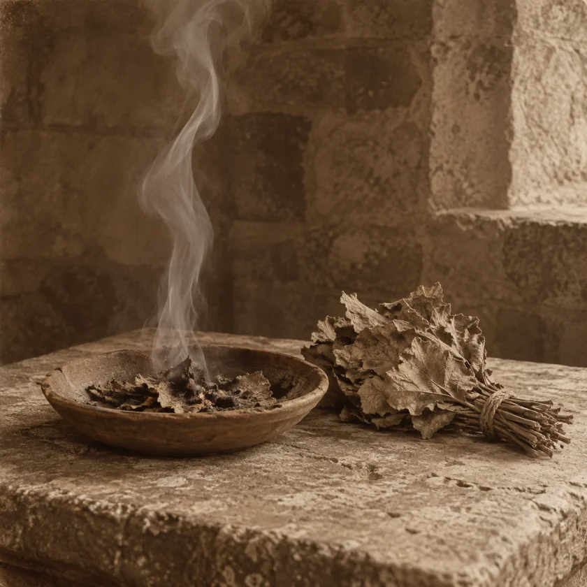 Burning coltsfoot leaves, the ancient smoke remedy
