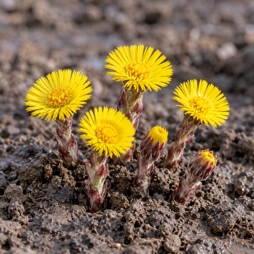 Coltsfoot flowers, which carry senkirkine