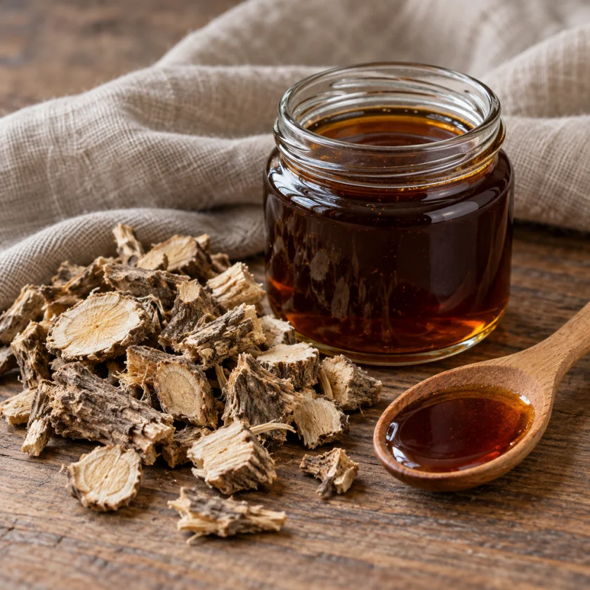 Dried elecampane root and a honey syrup