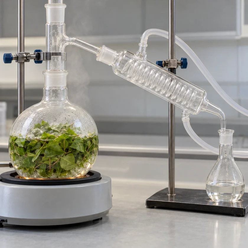 Steam-distilling houttuynia leaves