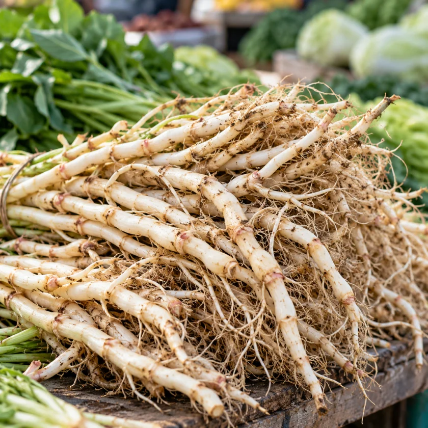 Fresh houttuynia rhizomes at a market
