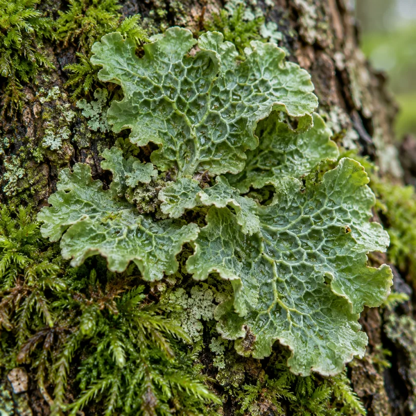 Lung lichen, Lobaria pulmonaria, on oak bark