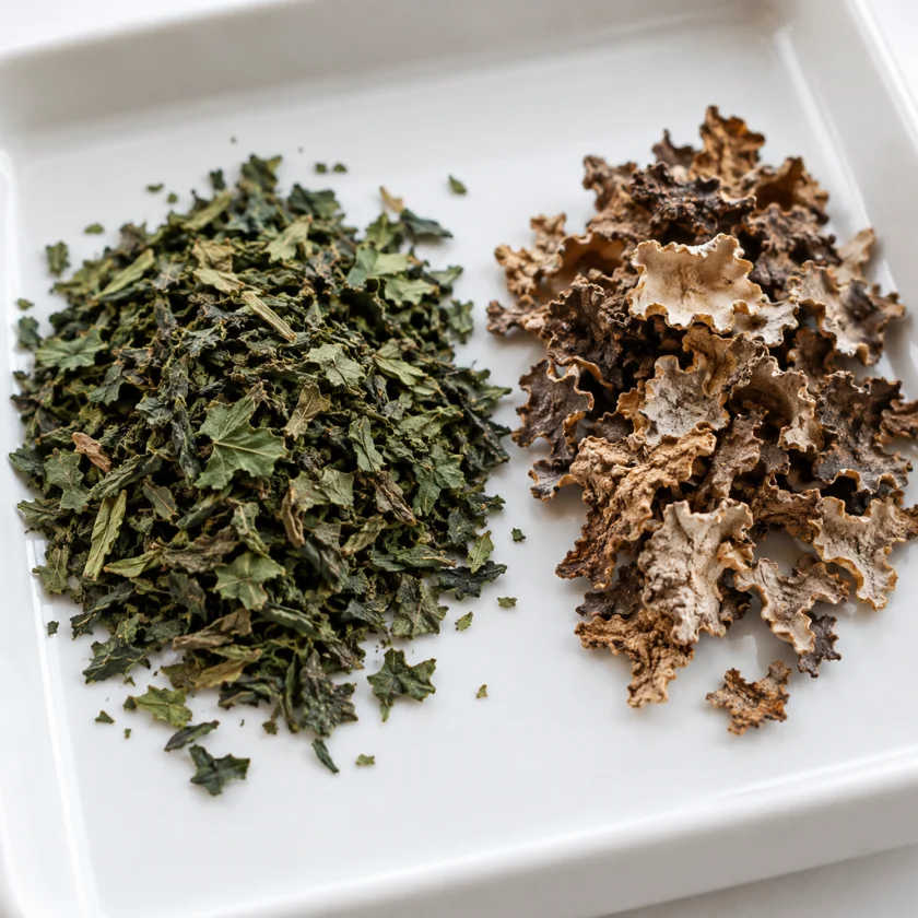 Dried lungwort herb beside dried lichen
