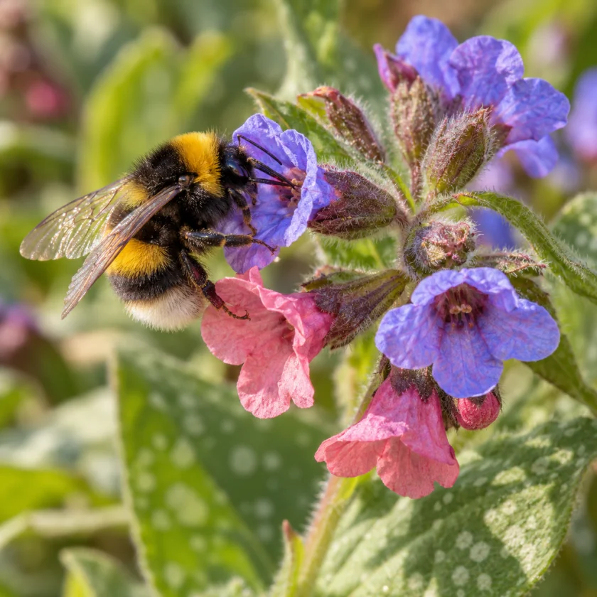 A bumblebee on lungwort flowers