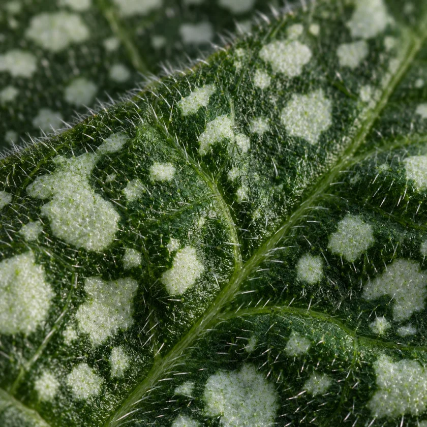 The rough hairy surface of a lungwort leaf