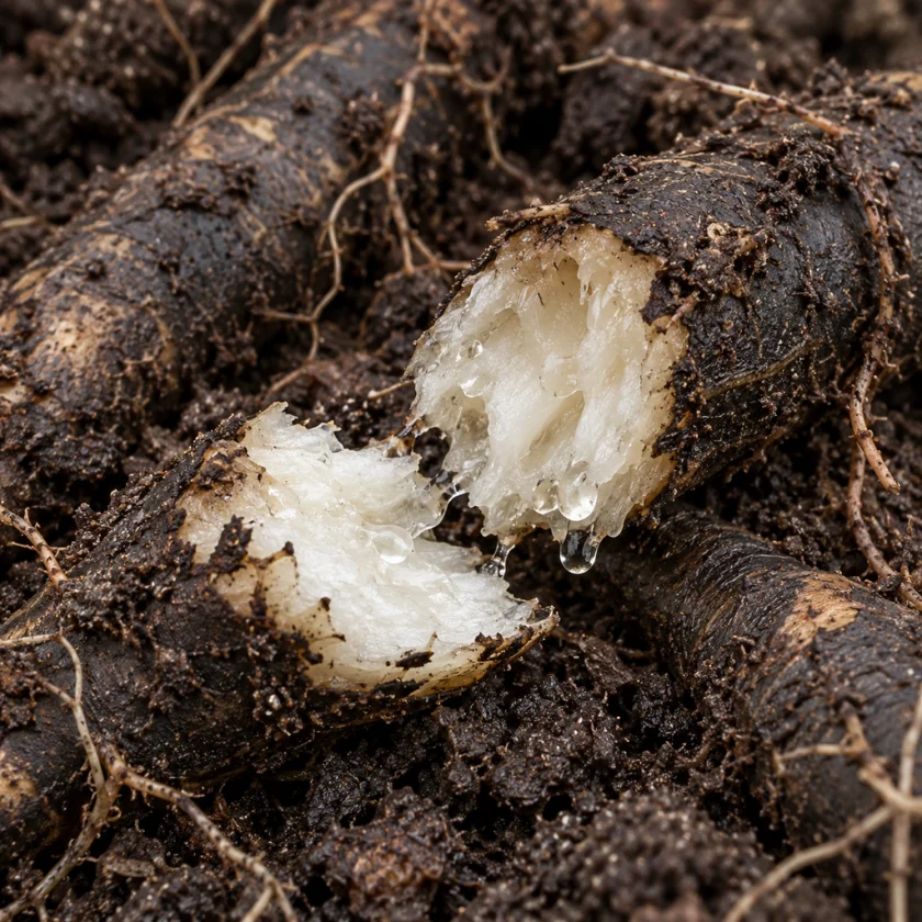 Comfrey root, black outside and white inside