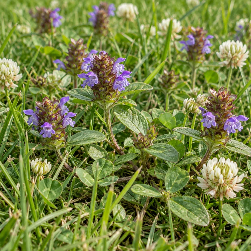 Self-heal growing wild in a lawn