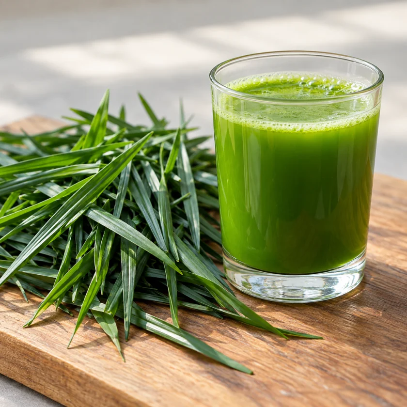 Fresh snake grass leaves blended into juice
