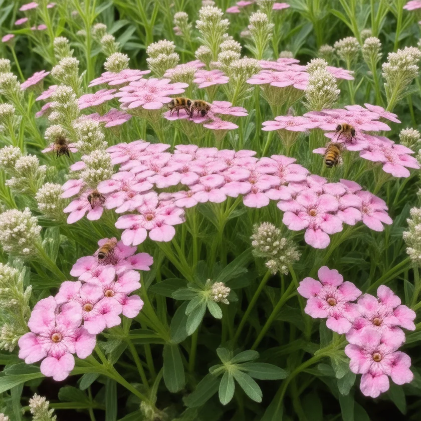 Pink-flowered yarrow in a garden