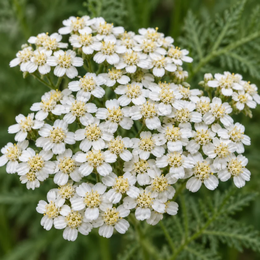 Yarrow flower heads up close