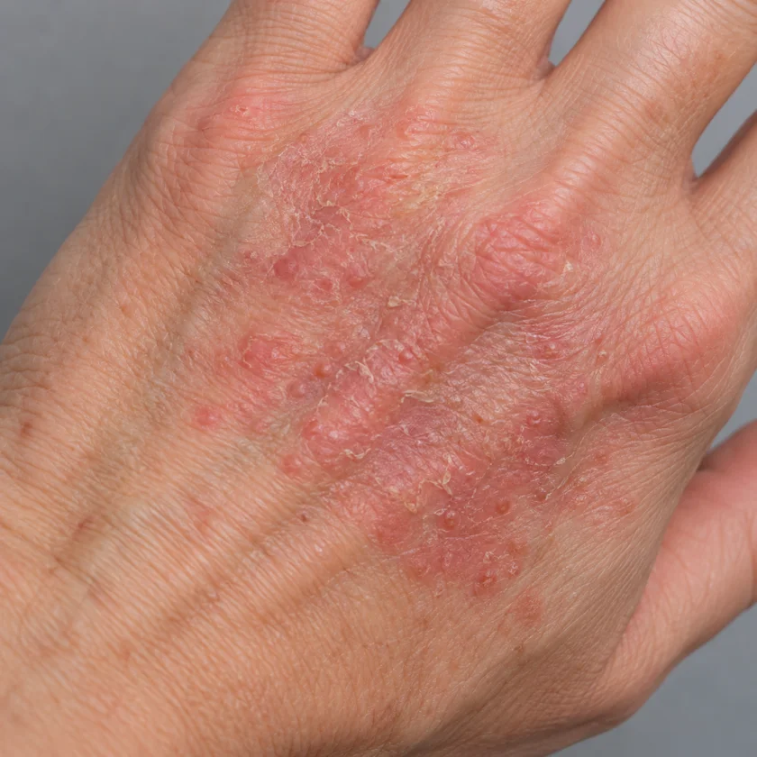 Contact dermatitis on the back of a hand