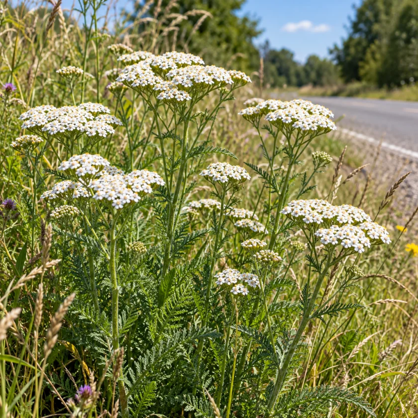 Yarrow growing on a roadside verge