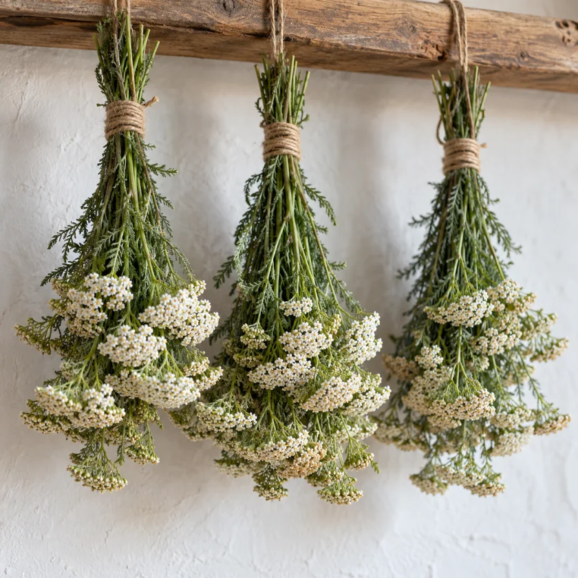Yarrow bundles hung up to dry