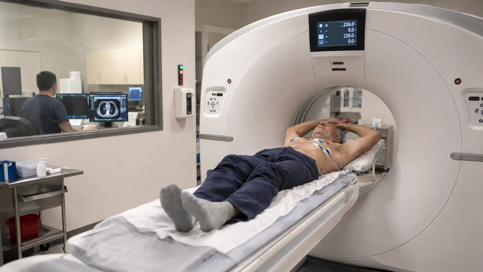 CT scanner performing a coronary calcium scan