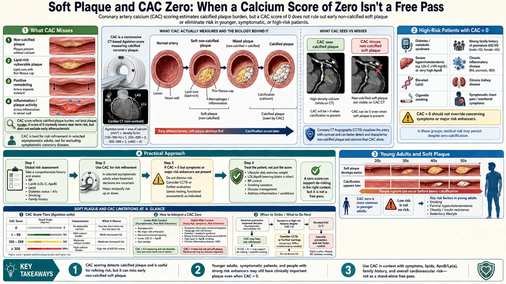 Soft Plaque and CAC Limitations — scientific infographic poster