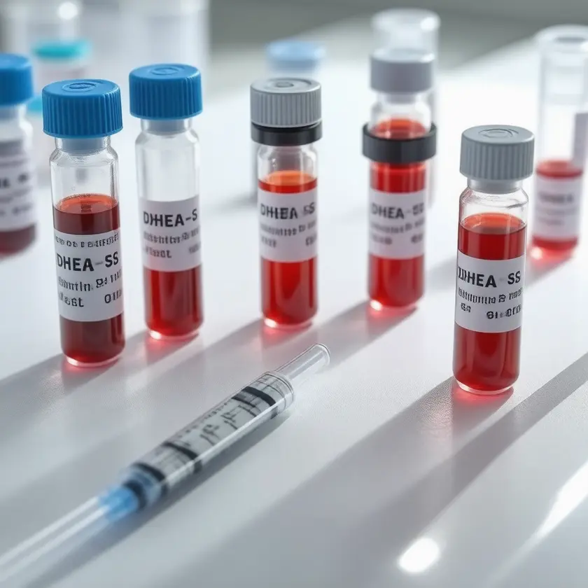 Close-up of clinical laboratory blood draw for DHEA-S Test testing
