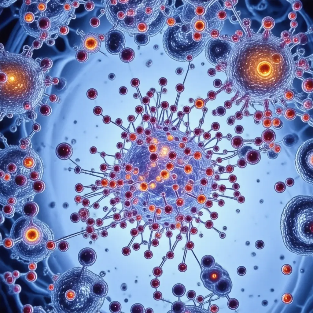 Lab tests — microscopic view of cells and molecules in serum