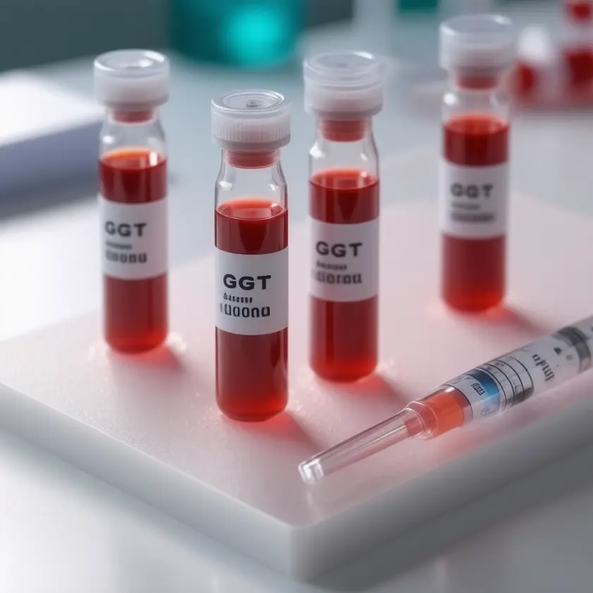 Close-up of clinical laboratory blood draw for GGT (Gamma-Glutamyl Transferase) testing