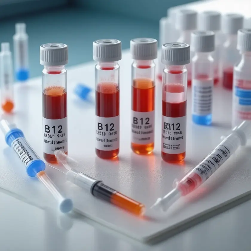 Close-up of clinical laboratory blood draw for Vitamin B12 Test testing