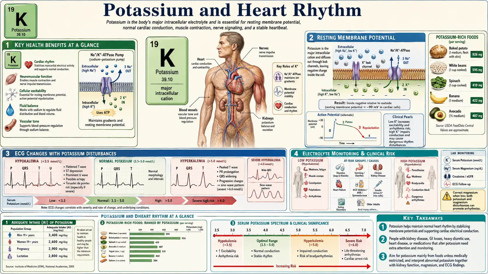 Potassium and Heart Rhythm &mdash; scientific infographic poster