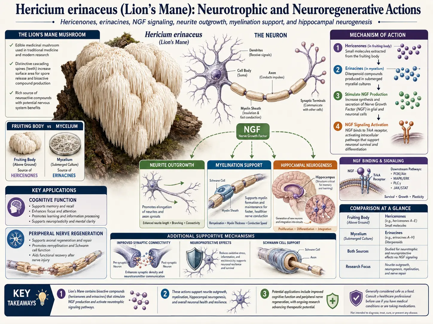 Lion's mane hericenones and erinacines stimulating NGF