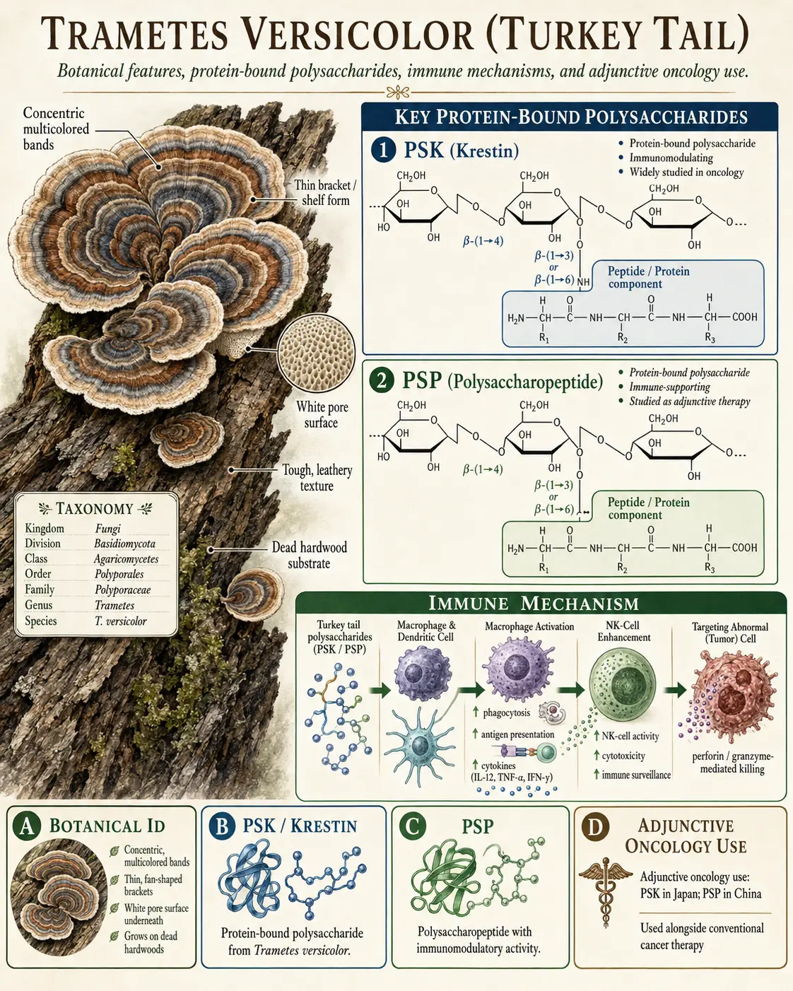 Turkey tail mushroom PSK and PSP polysaccharides