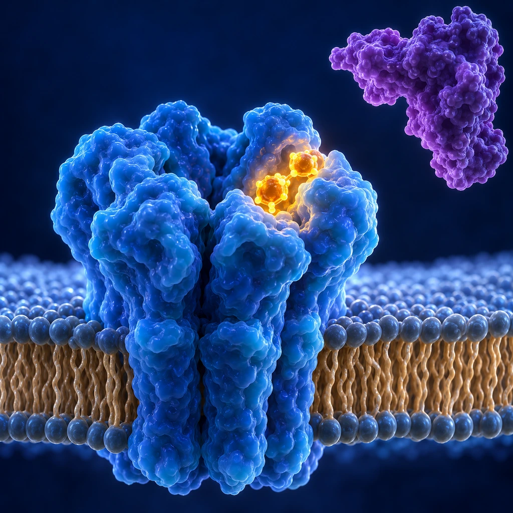 Nicotine seated in a receptor pocket with a spike fragment outside it