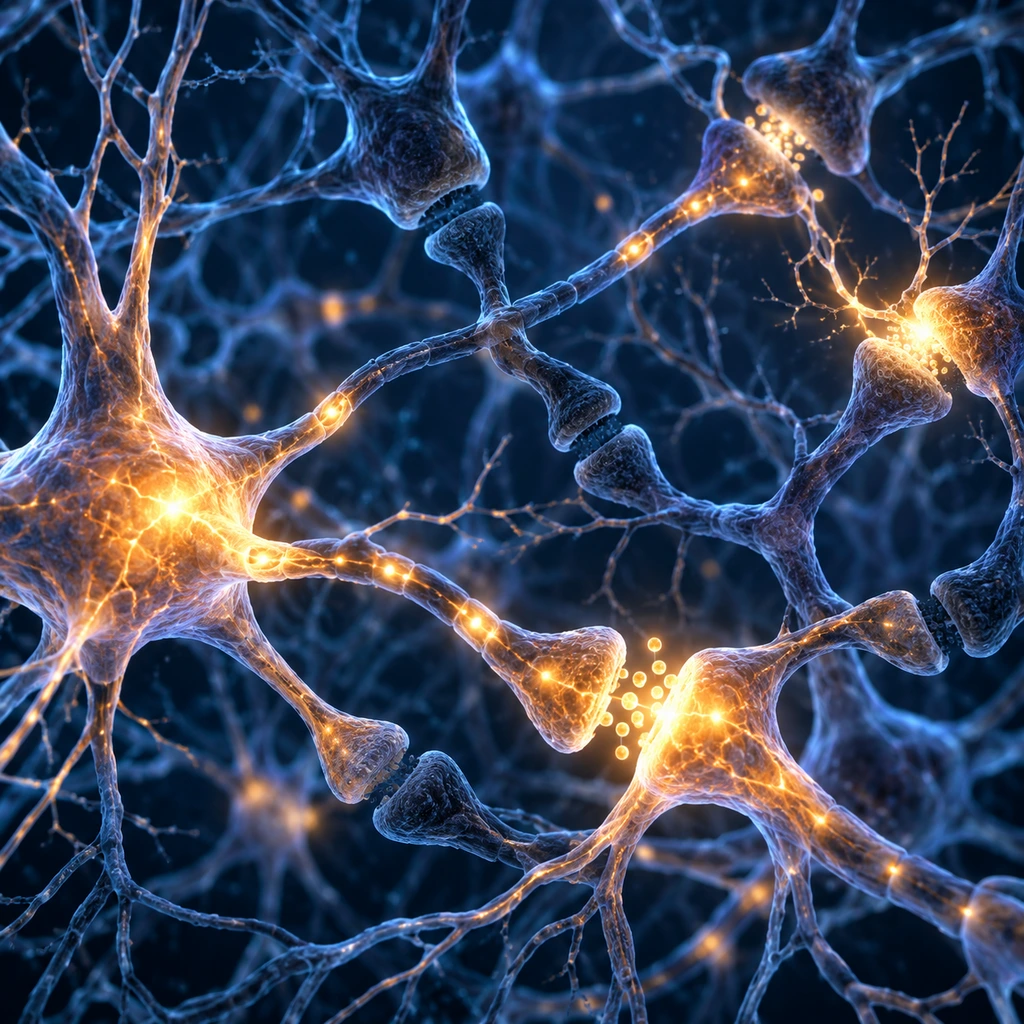 Neural network with dark synapses re-igniting with warm light