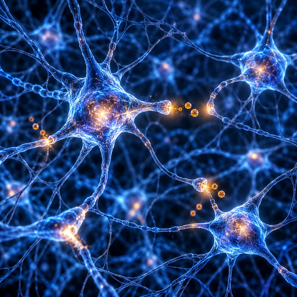 Web of neurons with glowing synapses