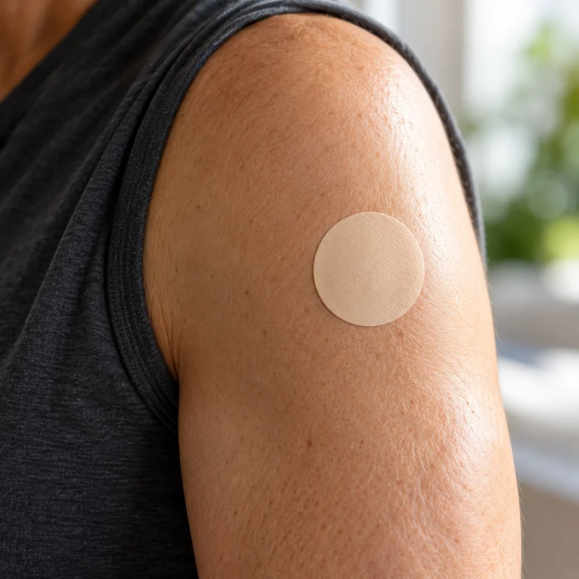 Patch on an upper arm, close up