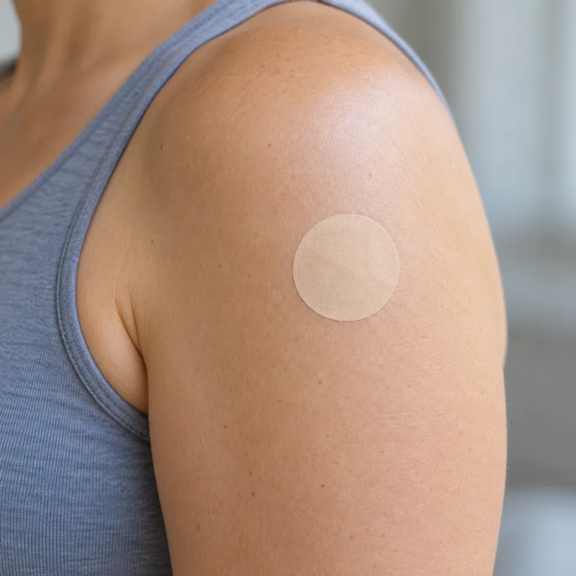 Transdermal patch applied to the upper outer arm