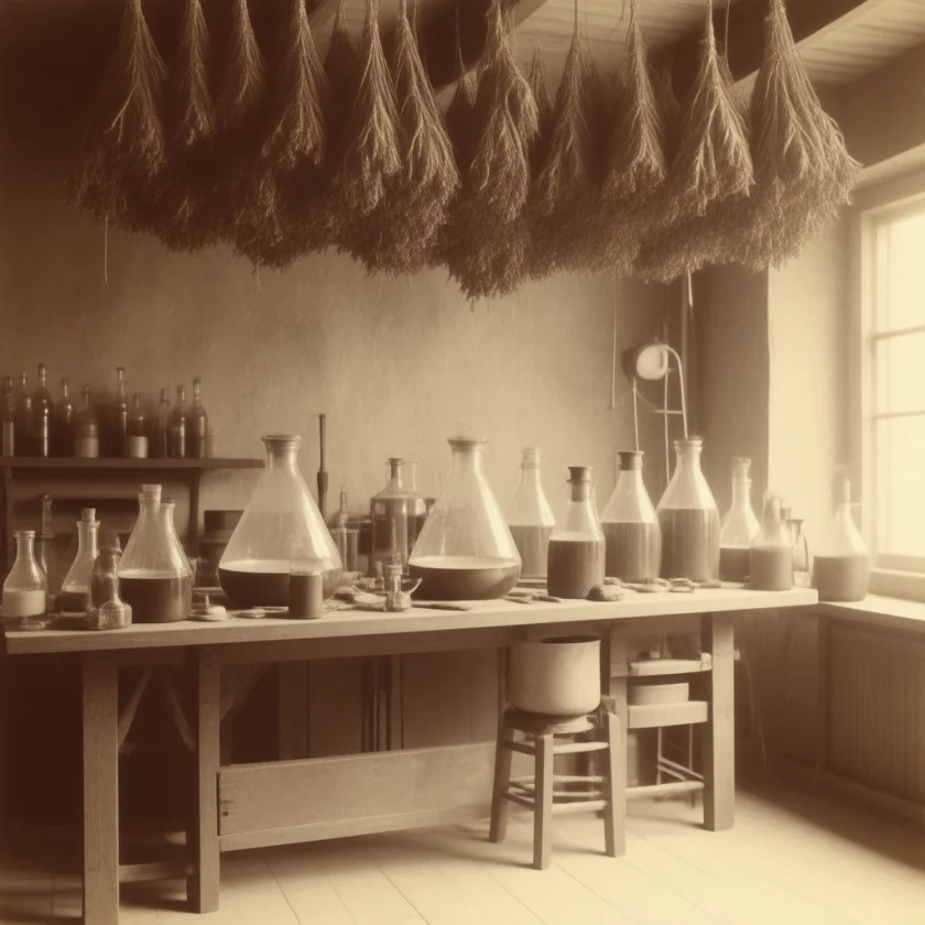 An early chemistry lab of the 1820s, when nicotine was isolated