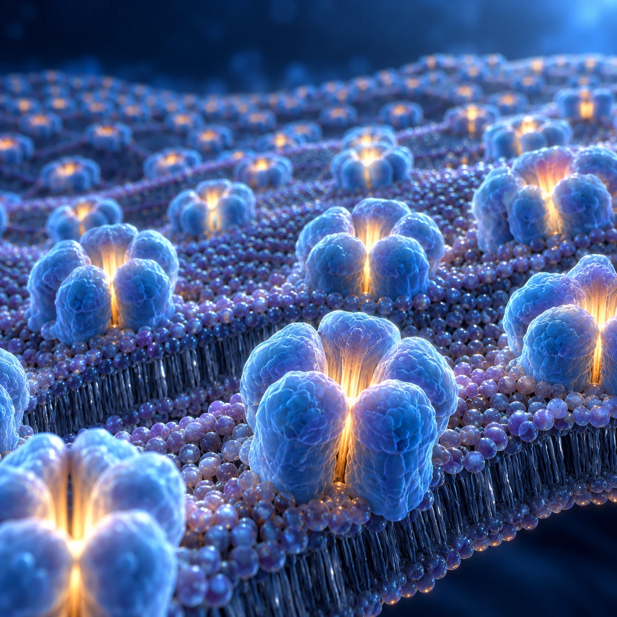 Field of pentameric receptors on a cell membrane