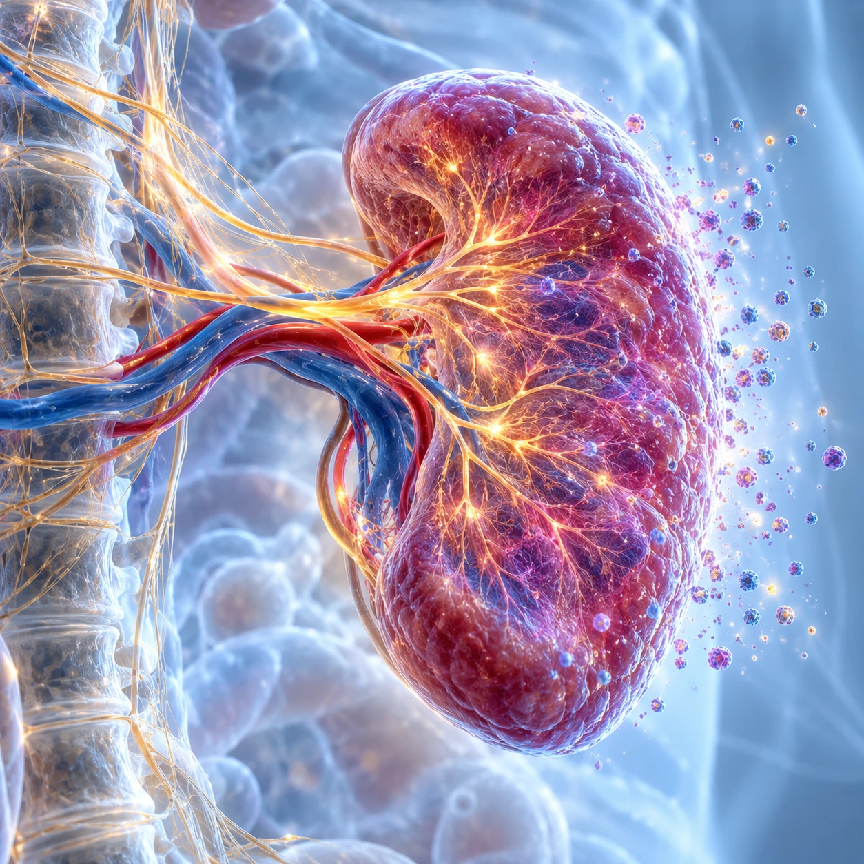Translucent spleen with glowing nerve fibres