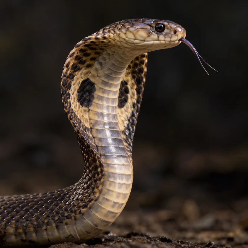 Cobra in profile with its hood partly spread
