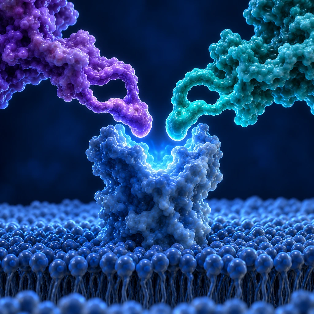 Two protein loops converging on one receptor pocket