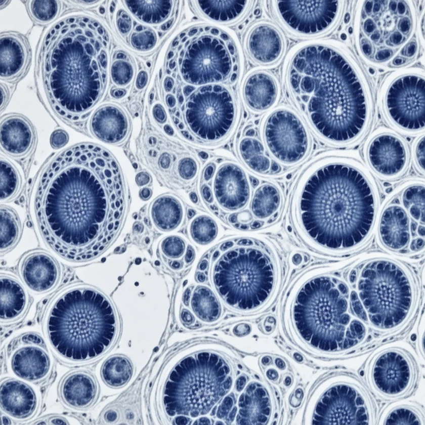 Healthy nerve fibres in their myelin sheaths